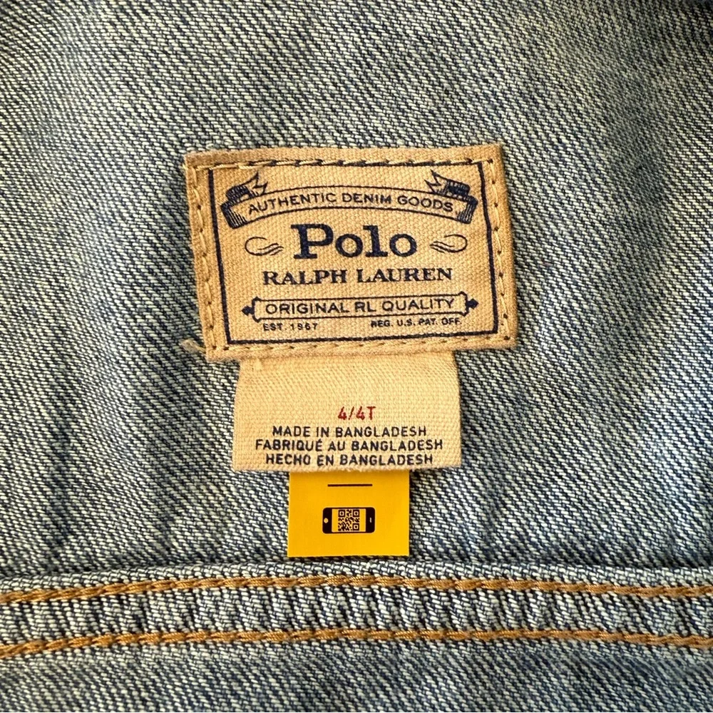 EUC Ralph Lauren Girl Denim Jacket, POLO & Colorful RL Logo Embroidered on Back